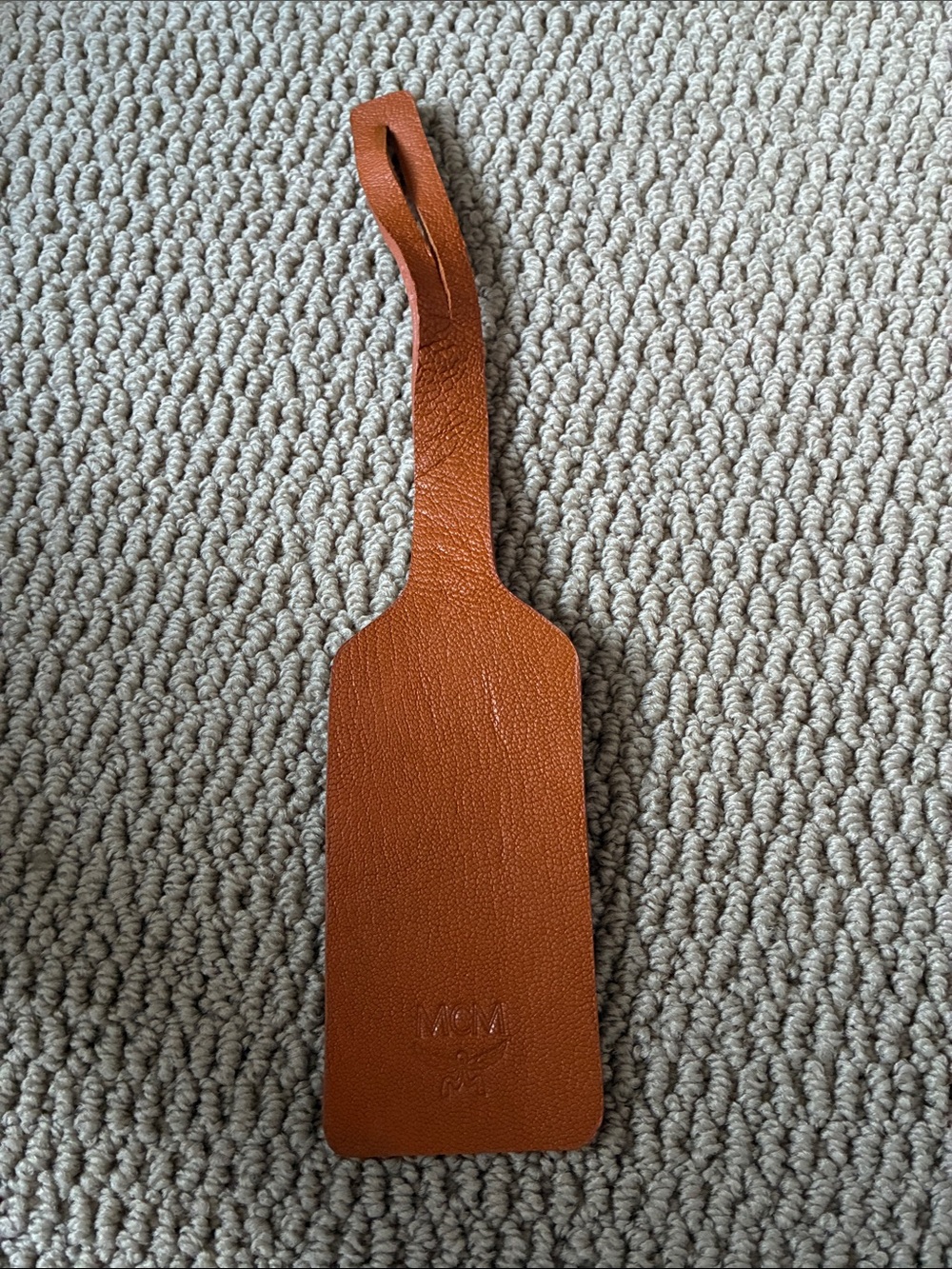MCM Leather Luggage Tag in Cognac Brown